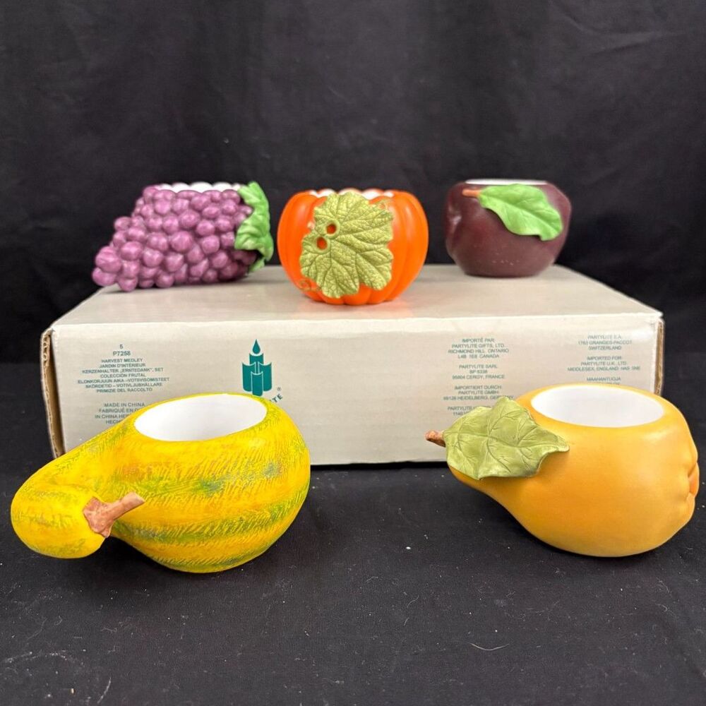 Vintage 2001 PartyLite Harvest Medley P7258 5 Pc Fruit Votive Candle Holders Box